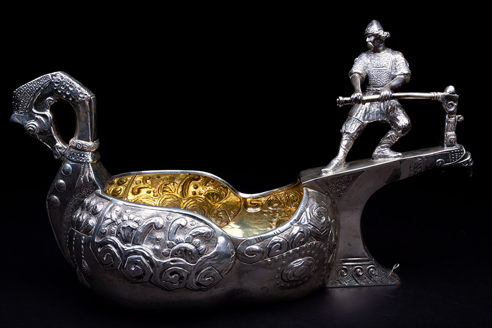 A large Russian silver Norse inspired kovsh